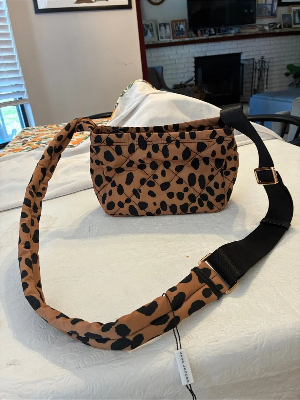 Marc Jacobs Brown Leopard-Print Quilted Crossbody with Gold Plaque